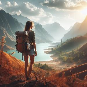 female backpacker in the mountains on a hot summer day-4